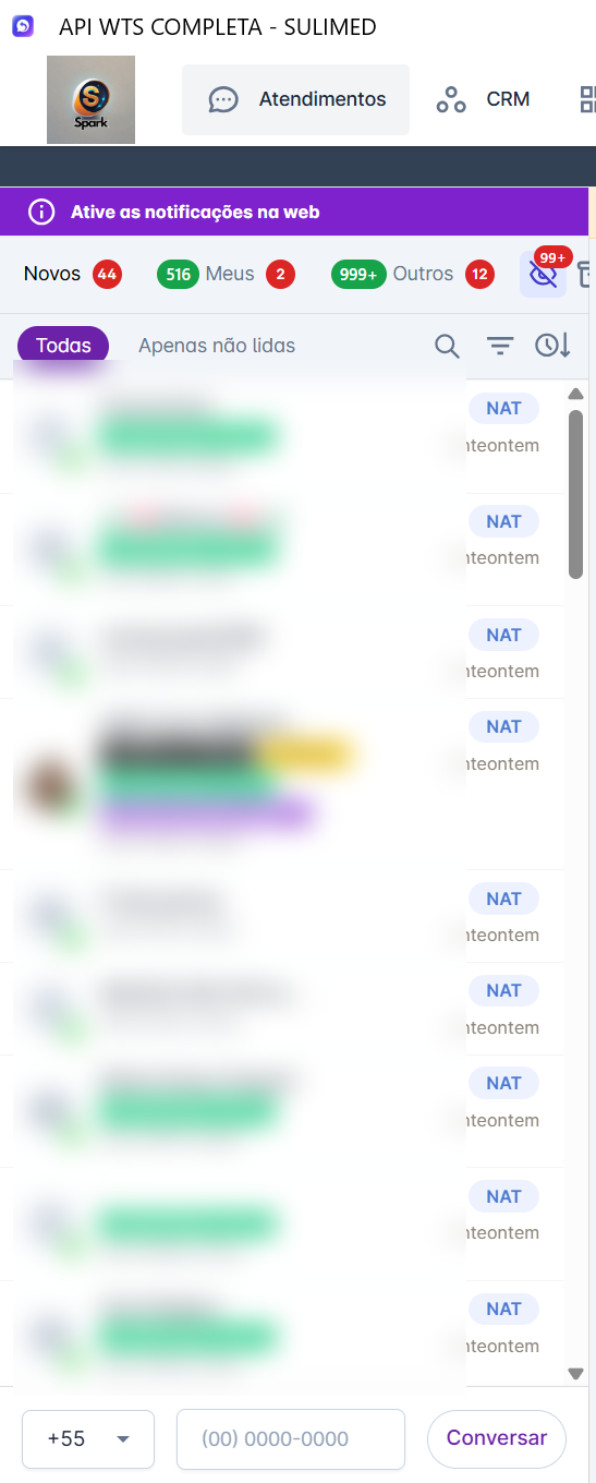 Configuração real: Aba de conversas ocultas