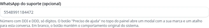 Configuração real: WhatsApp de suporte